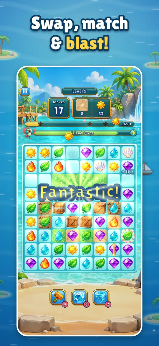 Swap, match and blast: a match-3 level mid-cascade